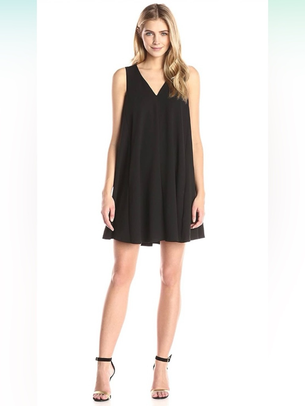 ABS Allen Schwartz Black Scuba Dress XS Swing A-Line Pleated Back Pockets Chic
